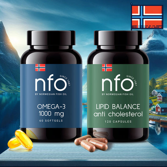 [代購套裝] 挪威野生魚油丸 NFO® Omega-3 1000mg 60粒膠囊 + NFO® 降脂平衡 - 抗膽固醇 120粒膠囊